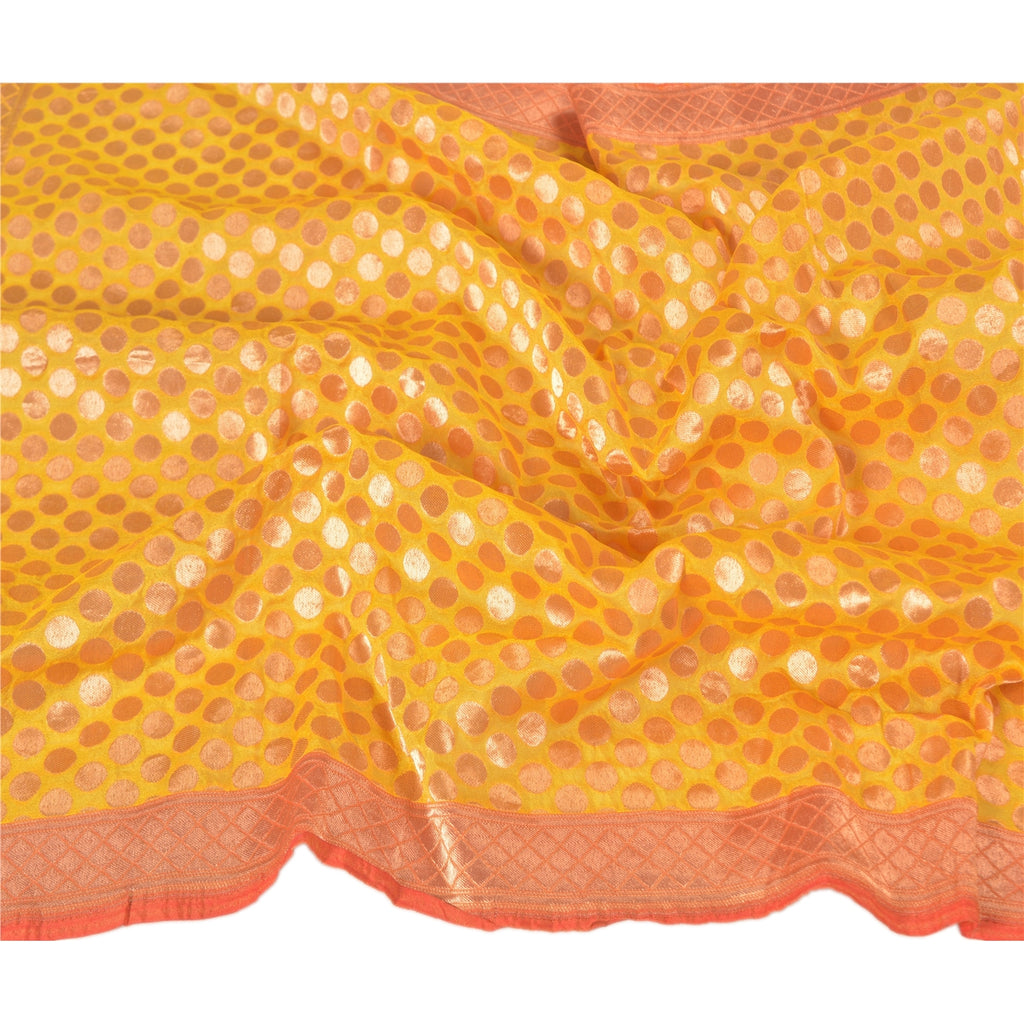 Sanskriti Vintage Heavy Dupatta Art Silk Yellow Woven Brocade Zari Party Scarves