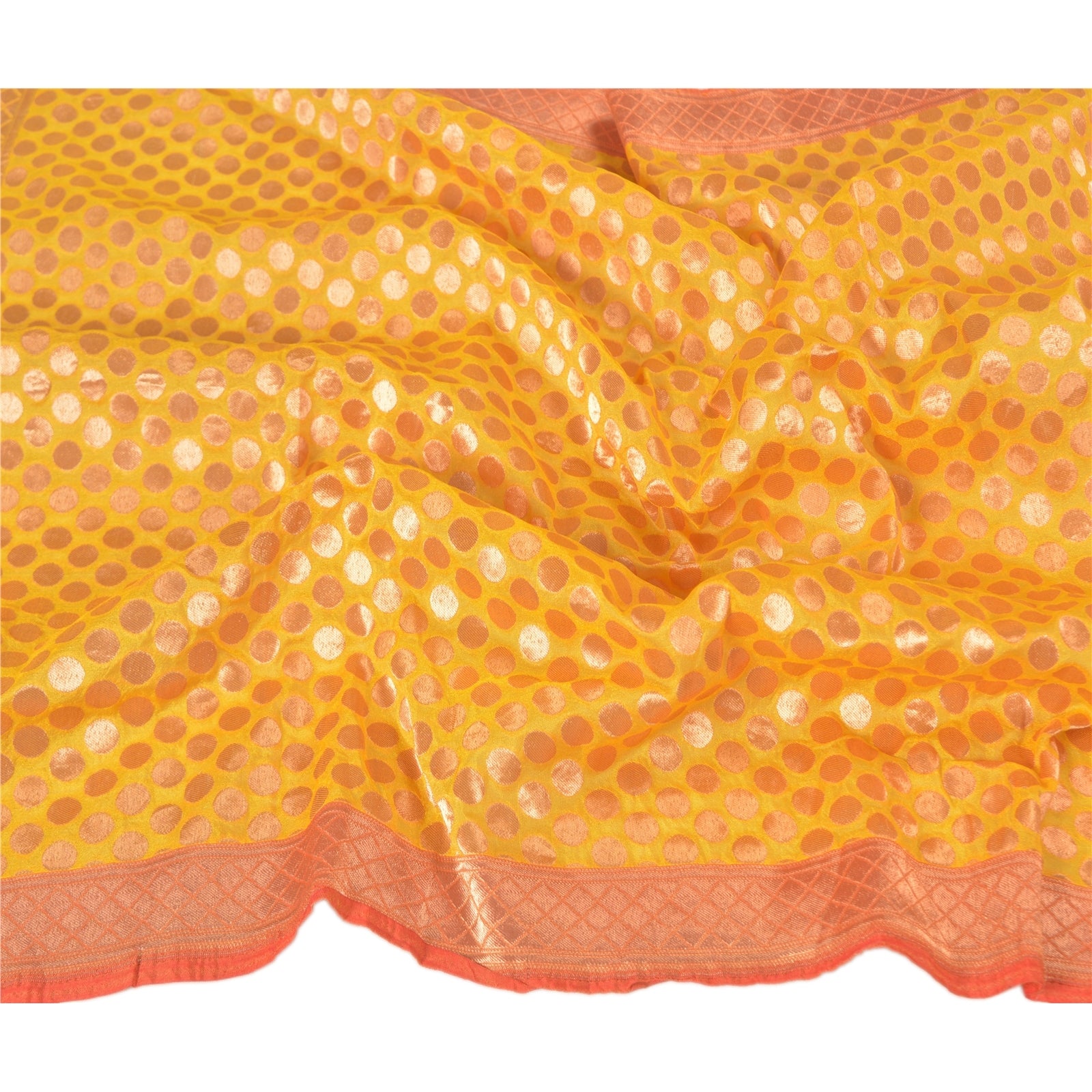 Sanskriti Vintage Heavy Dupatta Art Silk Yellow Woven Brocade Zari Party Scarves