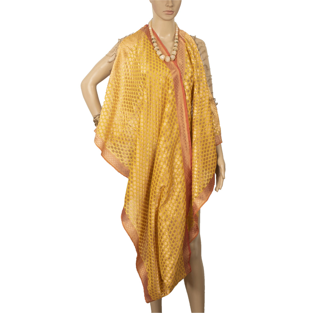 Sanskriti Vintage Heavy Dupatta Art Silk Yellow Woven Brocade Zari Party Scarves