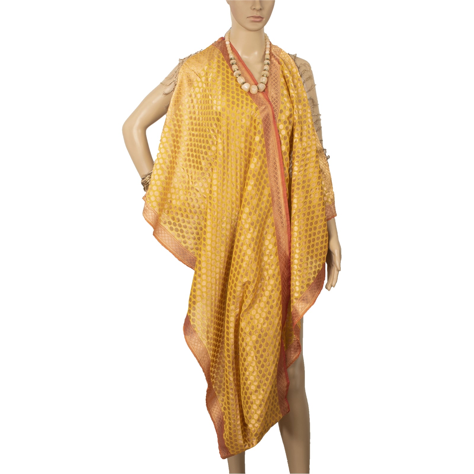 Sanskriti Vintage Heavy Dupatta Art Silk Yellow Woven Brocade Zari Party Scarves