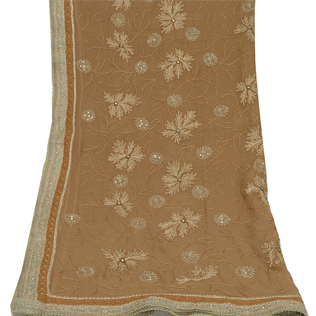Sanskriti Vintage Brown Dupatta Pure Georgette Silk Hand Beaded Zari Stole