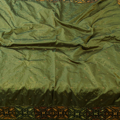 Sanskriti Vintage Long Dupatta Stole Pure Silk Green Hand Beaded Zardozi Scarves