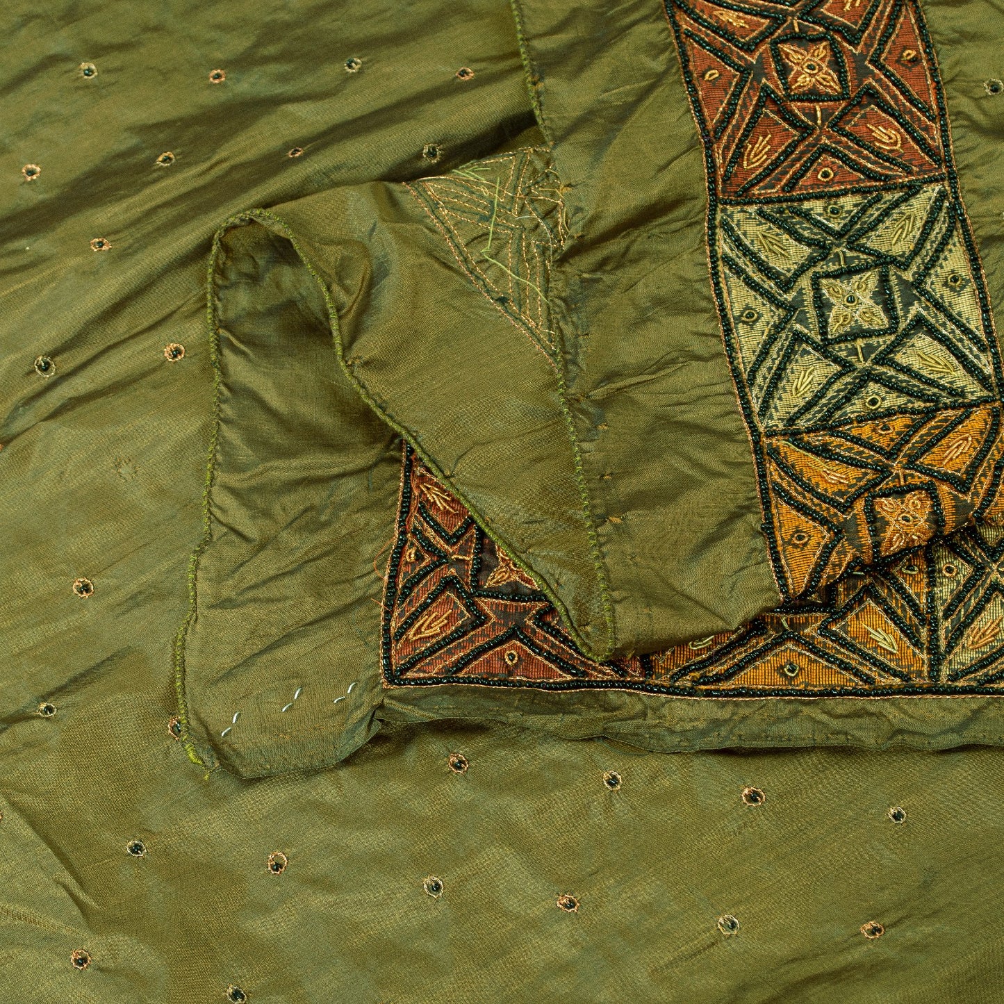 Sanskriti Vintage Long Dupatta Stole Pure Silk Green Hand Beaded Zardozi Scarves