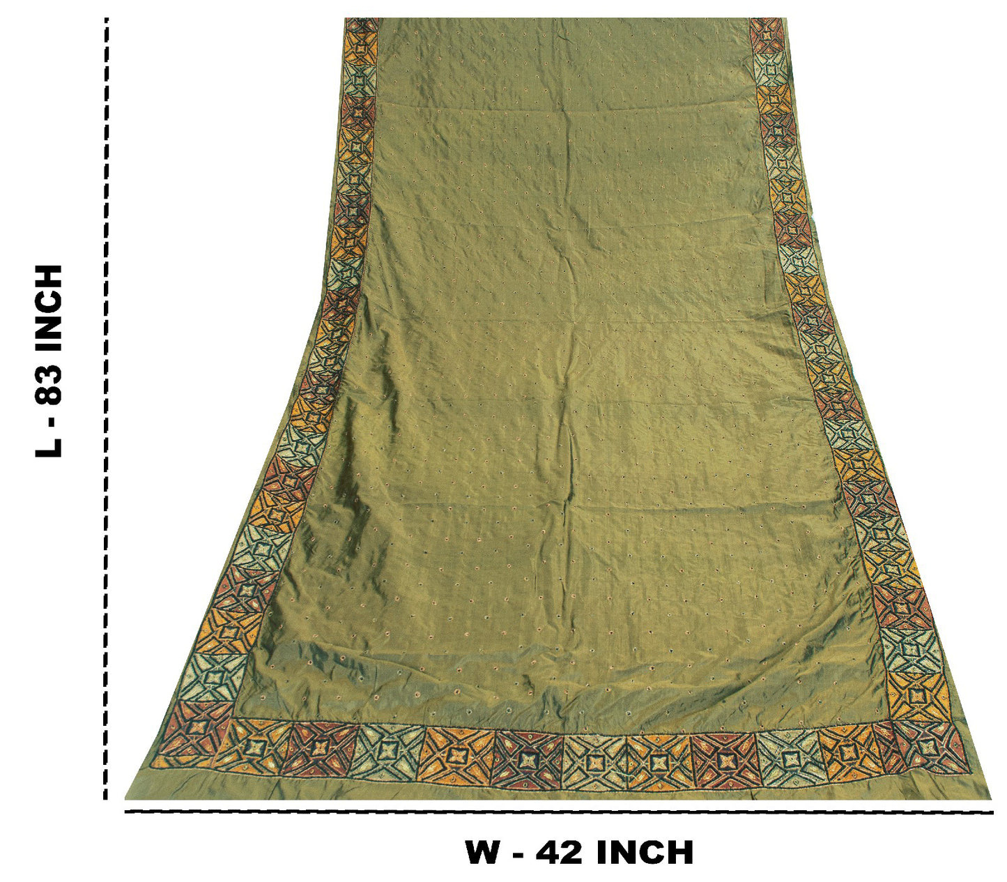 Sanskriti Vintage Pure Silk Green Long Dupatta Stole Hand Embroidered Zardozi Beads Scarves Crafting, Upcycling, Recycling, Dress Making