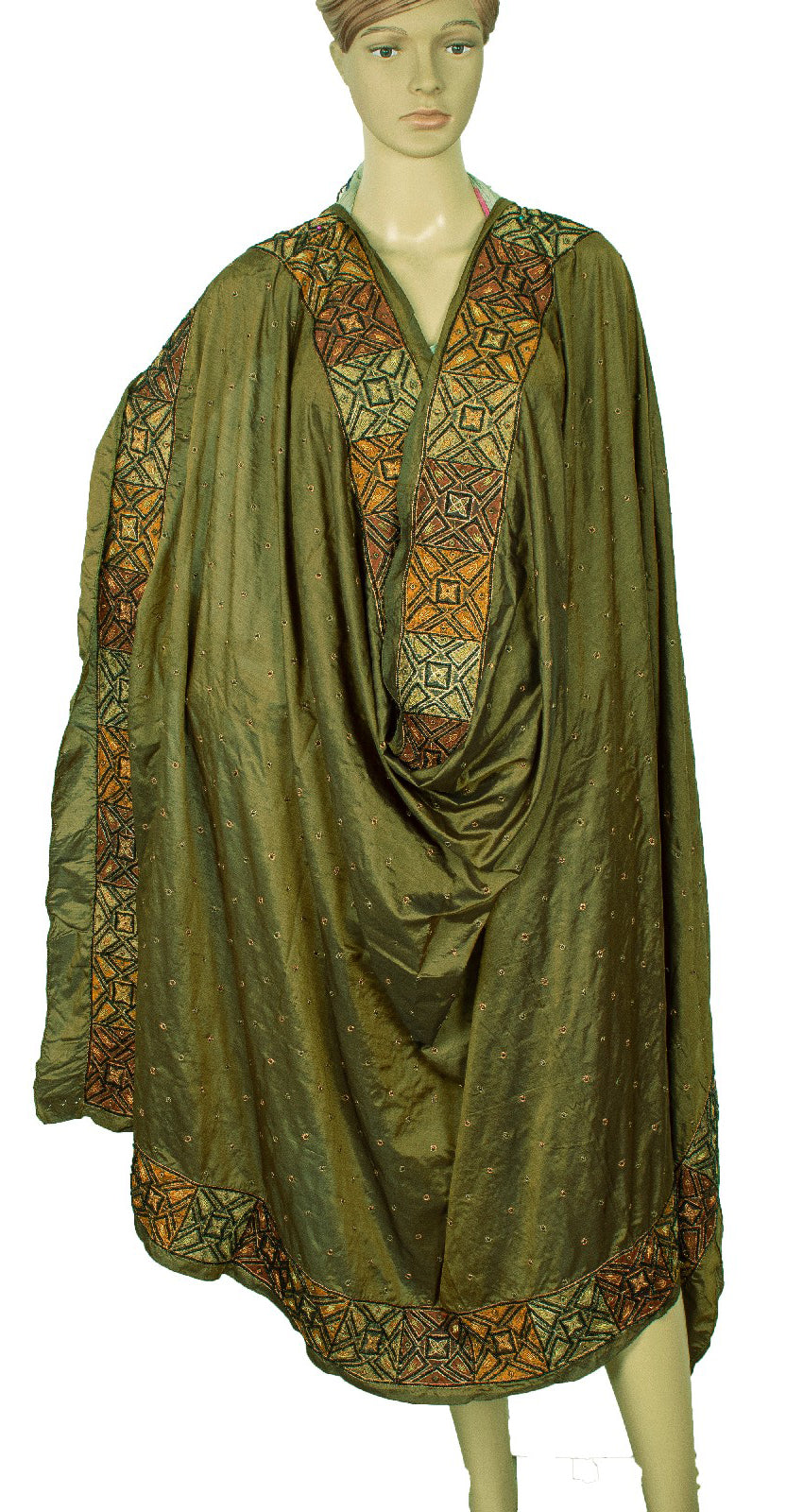 Sanskriti Vintage Long Dupatta Stole Pure Silk Green Hand Beaded Zardozi Scarves