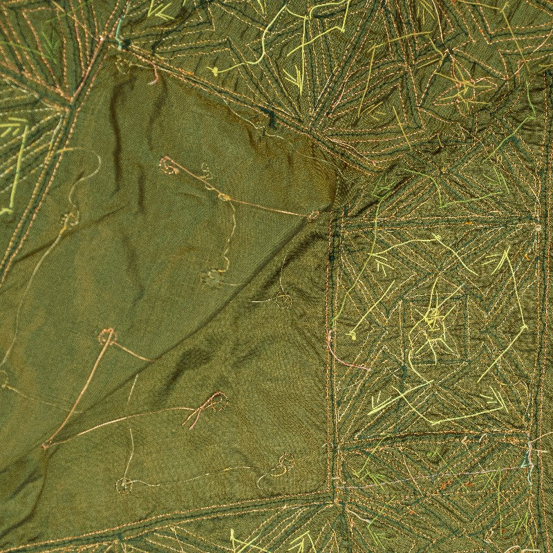 Sanskriti Vintage Long Dupatta Stole Pure Silk Green Hand Beaded Zardozi Scarves