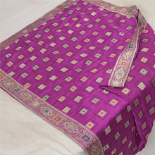 Load image into Gallery viewer, Sanskriti Vintage Purple Long Dupatta/Stole Pure Satin Woven Brocade/Banarasi
