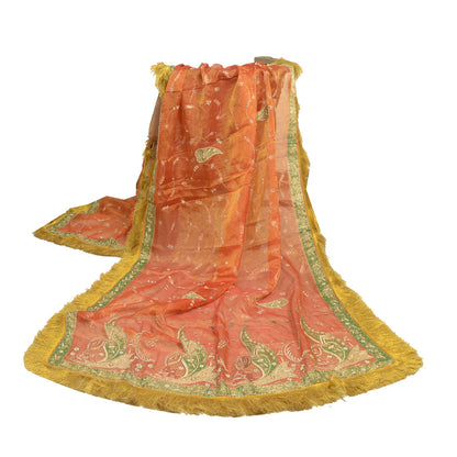 Sanskriti Vintage Wedding Dupatta Tissue Orange Hand Beaded Zardozi Stole