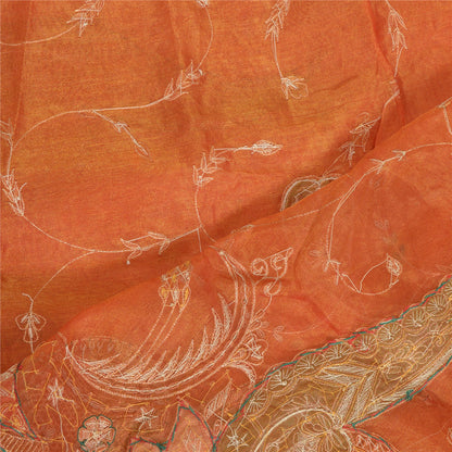 Sanskriti Vintage Wedding Dupatta Tissue Orange Hand Beaded Zardozi Stole