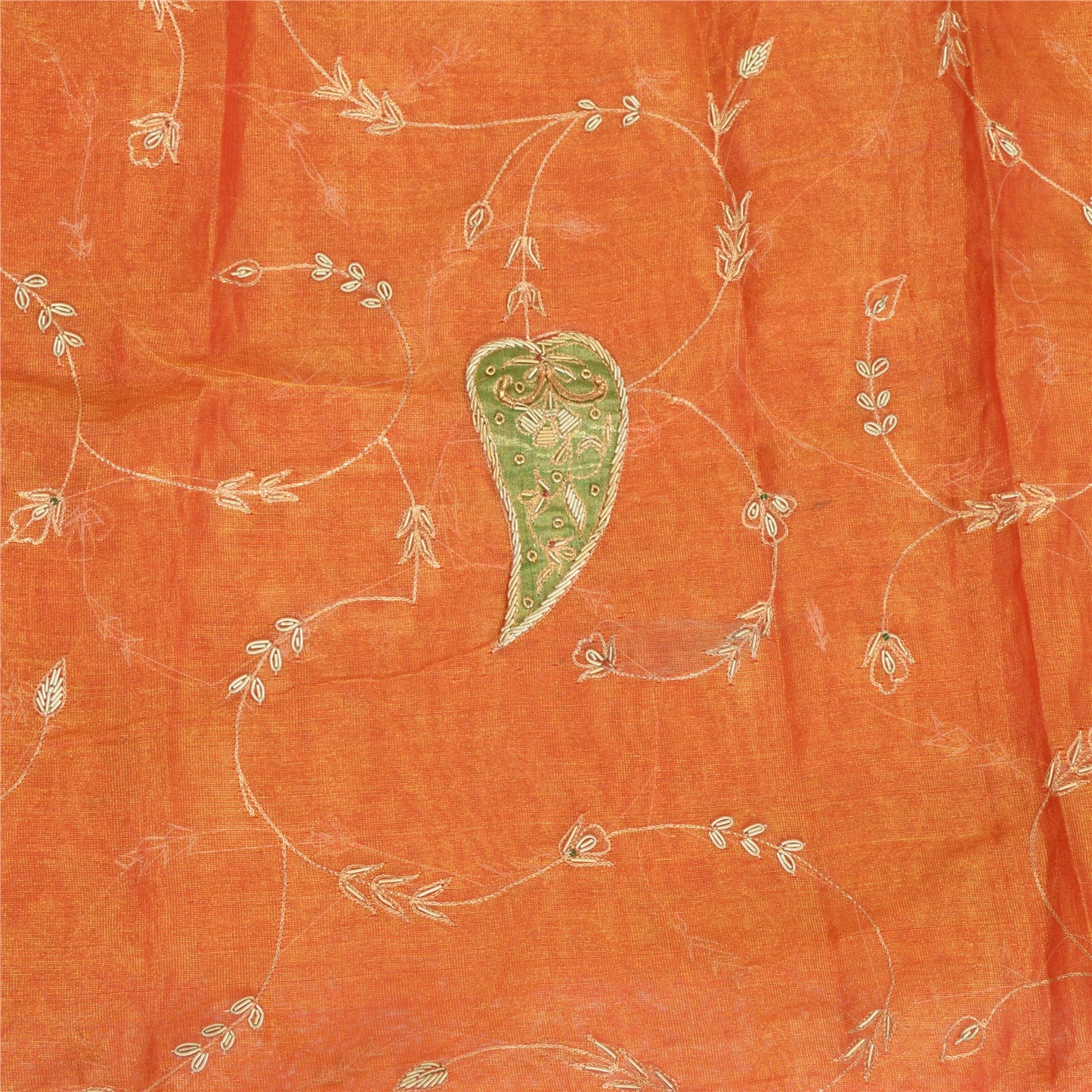Sanskriti Vintage Wedding Dupatta Tissue Orange Hand Beaded Zardozi Stole