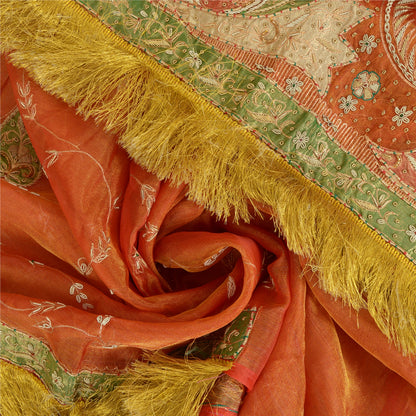Sanskriti Vintage Wedding Dupatta Tissue Orange Hand Beaded Zardozi Stole