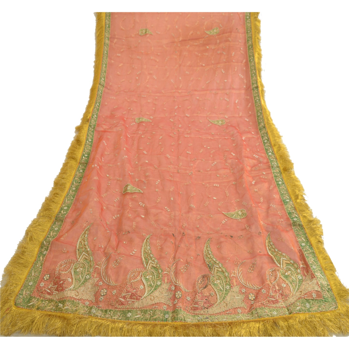 Sanskriti Vintage Wedding Dupatta Tissue Orange Hand Beaded Zardozi Stole