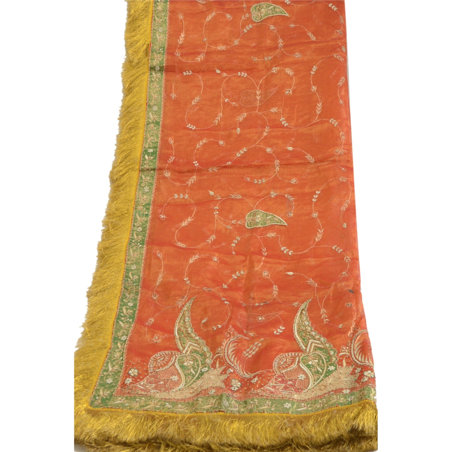 Sanskriti Vintage Wedding Dupatta Tissue Orange Hand Beaded Zardozi Stole