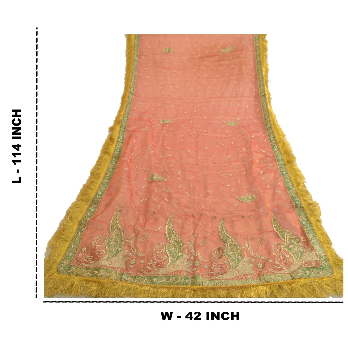 Sanskriti Vintage Wedding Dupatta Tissue Orange Hand Beaded Zardozi Stole