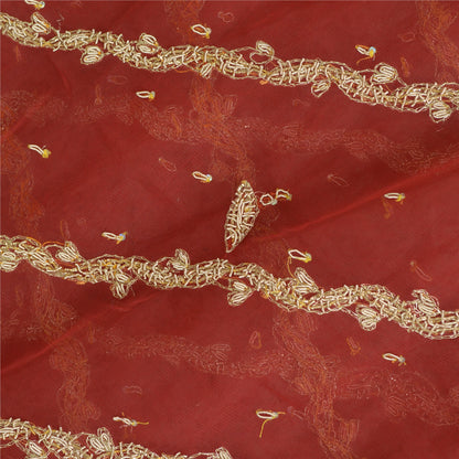 Sanskriti Vintage Long Dupatta Net Mesh Red Hand Beaded Zardozi Wedding Stole