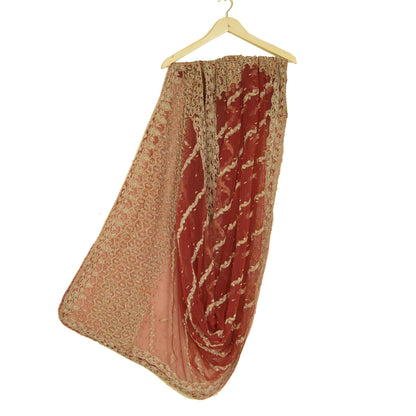 Sanskriti Vintage Long Dupatta Net Mesh Red Hand Beaded Zardozi Wedding Stole