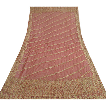 Sanskriti Vintage Long Dupatta Net Mesh Red Hand Beaded Zardozi Wedding Stole