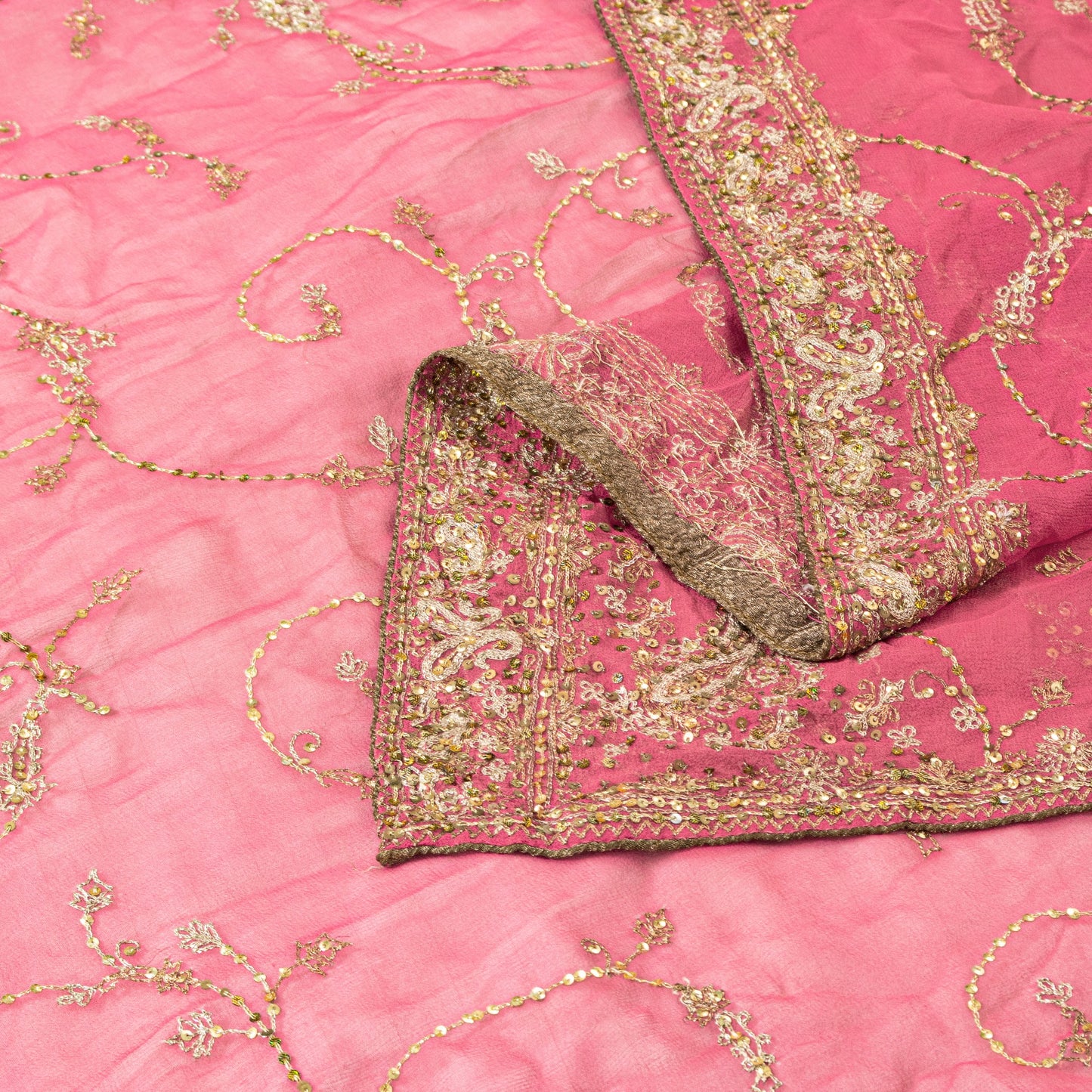 Sanskriti Vintage Pink Pure Georgette Silk Dupatta Stole Embroidered Zari Sequins Create Dresses, Kaftan, Skirt, Projects Decor, Sewing