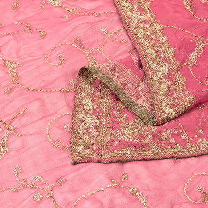 Sanskriti Vintage Pink Pure Georgette Silk Dupatta Stole Embroidered Zari Sequins Create Dresses, Kaftan, Skirt, Projects Decor, Sewing