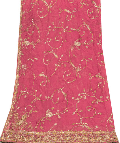 Sanskriti Vintage Pink Pure Georgette Silk Dupatta Stole Embroidered Zari Sequins Create Dresses, Kaftan, Skirt, Projects Decor, Sewing