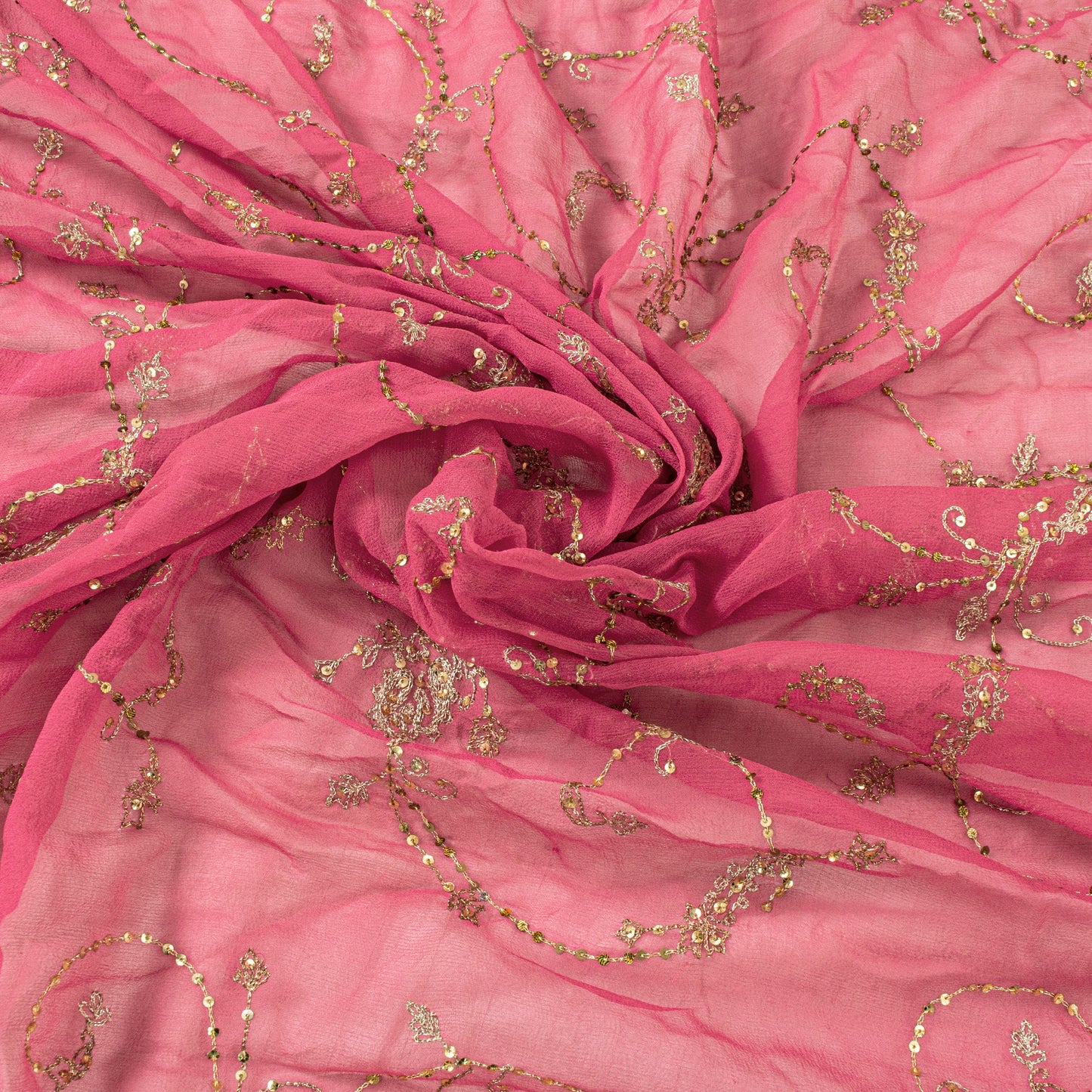 Sanskriti Vintage Pink Pure Georgette Silk Dupatta Stole Embroidered Zari Sequins Create Dresses, Kaftan, Skirt, Projects Decor, Sewing