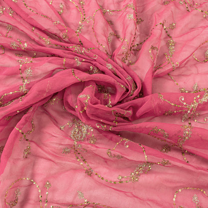 Sanskriti Vintage Pink Pure Georgette Silk Dupatta Stole Embroidered Zari Sequins Create Dresses, Kaftan, Skirt, Projects Decor, Sewing