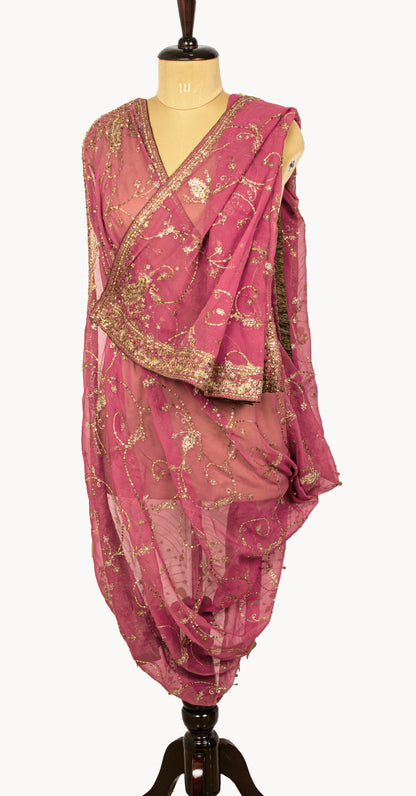 Sanskriti Vintage Pink Pure Georgette Silk Dupatta Stole Embroidered Zari Sequins Create Dresses, Kaftan, Skirt, Projects Decor, Sewing