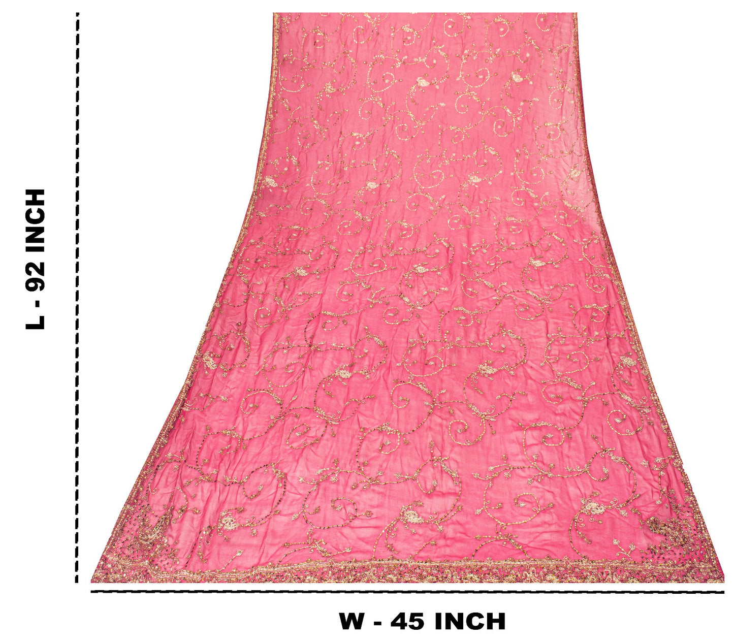 Sanskriti Vintage Pink Pure Georgette Silk Dupatta Stole Embroidered Zari Sequins Create Dresses, Kaftan, Skirt, Projects Decor, Sewing
