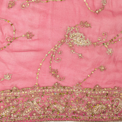 Sanskriti Vintage Pink Pure Georgette Silk Dupatta Stole Embroidered Zari Sequins Create Dresses, Kaftan, Skirt, Projects Decor, Sewing