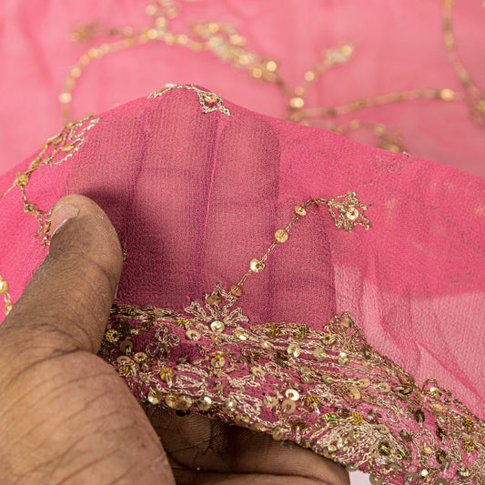 Sanskriti Vintage Pink Pure Georgette Silk Dupatta Stole Embroidered Zari Sequins Create Dresses, Kaftan, Skirt, Projects Decor, Sewing