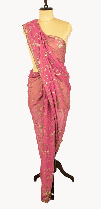 Sanskriti Vintage Pink Pure Georgette Silk Dupatta Stole Embroidered Zari Sequins Create Dresses, Kaftan, Skirt, Projects Decor, Sewing