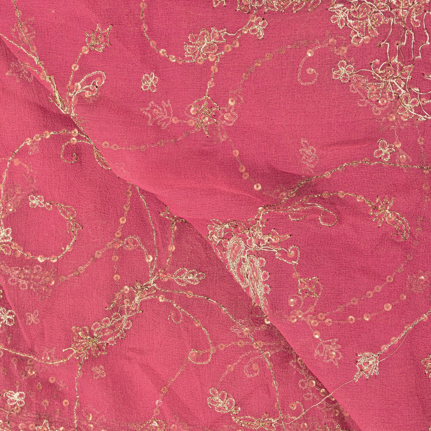 Sanskriti Vintage Pink Pure Georgette Silk Dupatta Stole Embroidered Zari Sequins Create Dresses, Kaftan, Skirt, Projects Decor, Sewing