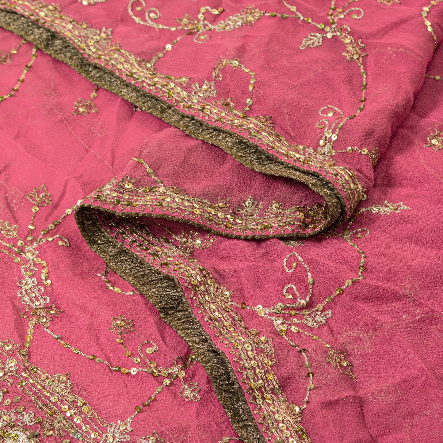 Sanskriti Vintage Pink Pure Georgette Silk Dupatta Stole Embroidered Zari Sequins Create Dresses, Kaftan, Skirt, Projects Decor, Sewing