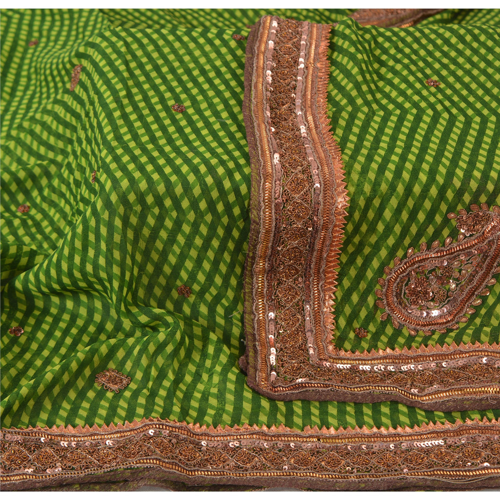 Sanskriti Vintage Long Dupatta Green Pure Georgette Hand Beaded Zardozi Stole