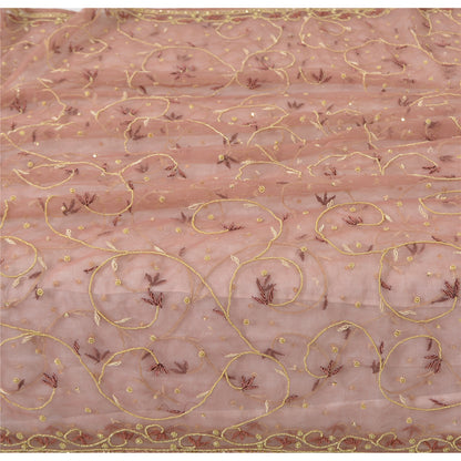 Sanskriti Vintage Pink Net Mesh Dupatta Hand Embroidery Zardozi Dabka Neck Stole