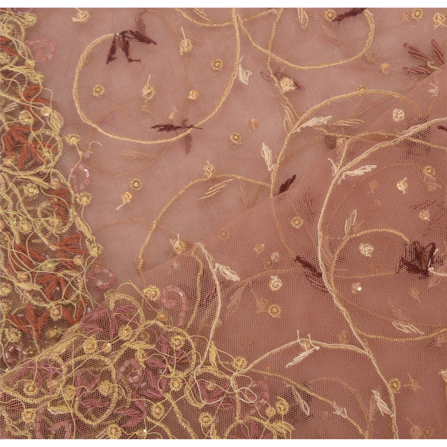 Sanskriti Vintage Pink Net Mesh Dupatta Hand Embroidery Zardozi Dabka Neck Stole