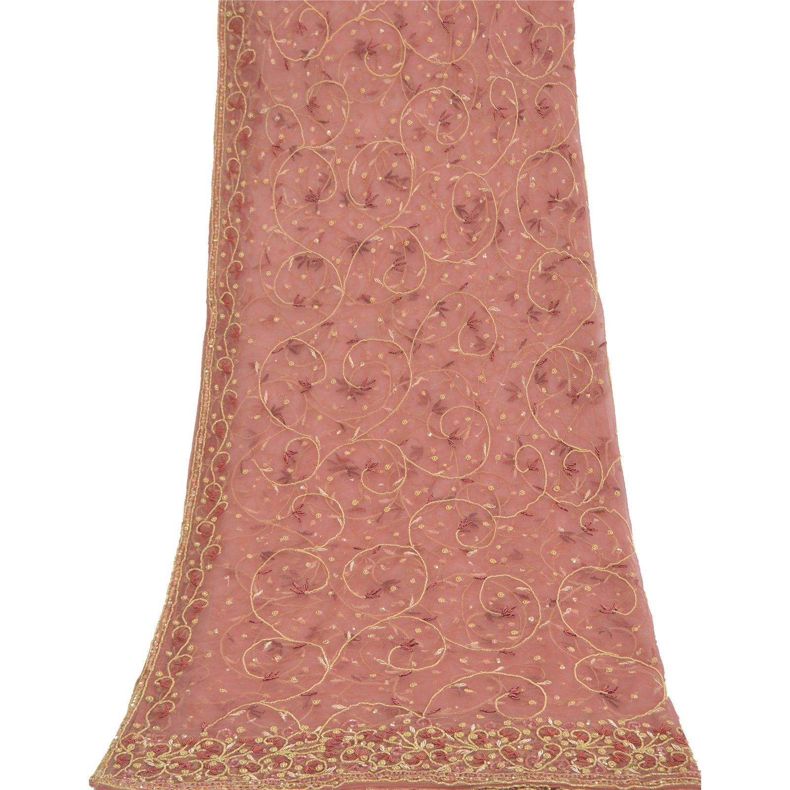 Sanskriti Vintage Pink Net Mesh Dupatta Hand Embroidery Zardozi Dabka Neck Stole