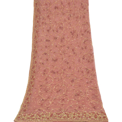 Sanskriti Vintage Pink Net Mesh Dupatta Hand Embroidery Zardozi Dabka Neck Stole