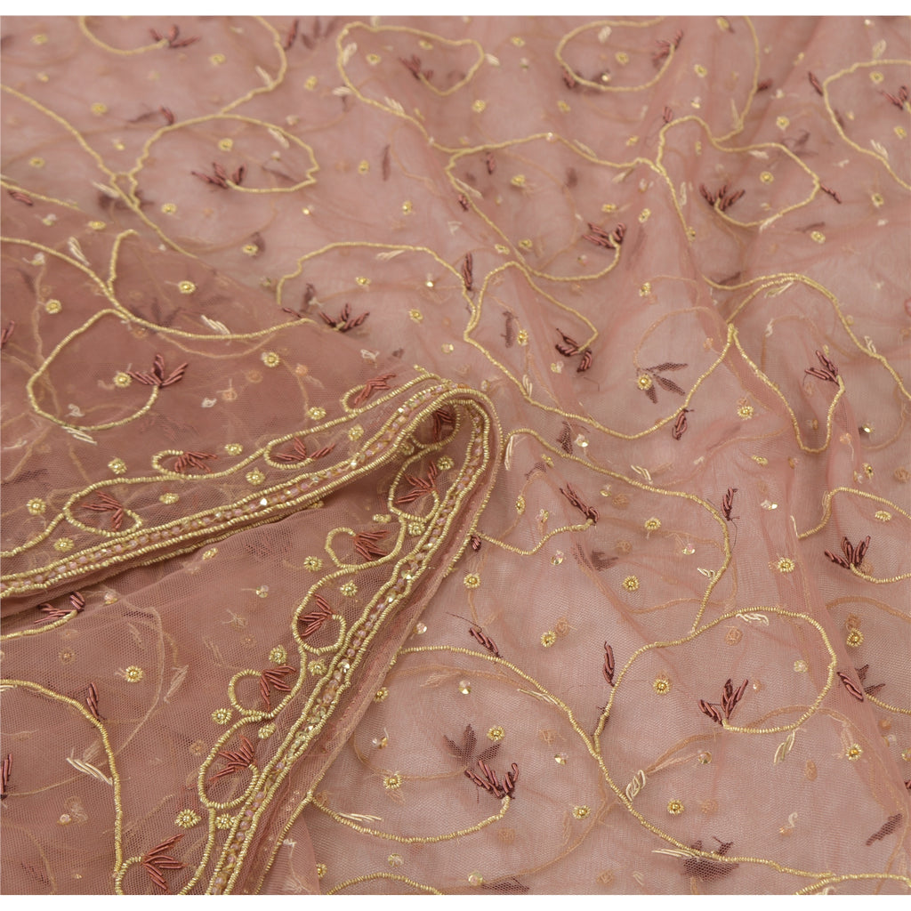 Sanskriti Vintage Pink Net Mesh Dupatta Hand Embroidery Zardozi Dabka Neck Stole