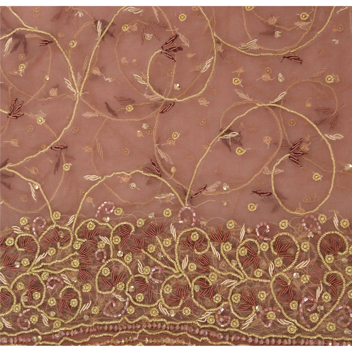 Sanskriti Vintage Pink Net Mesh Dupatta Hand Embroidery Zardozi Dabka Neck Stole