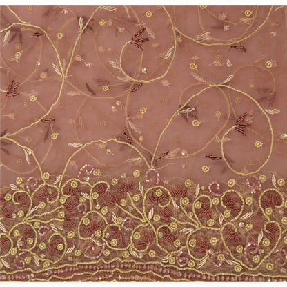 Sanskriti Vintage Pink Net Mesh Dupatta Hand Embroidery Zardozi Dabka Neck Stole