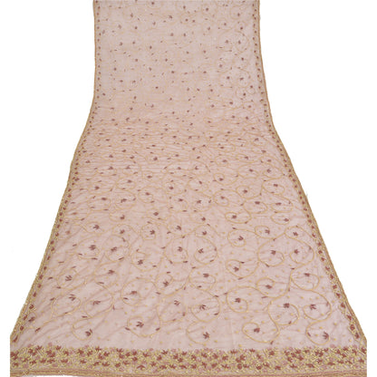 Sanskriti Vintage Pink Net Mesh Dupatta Hand Embroidery Zardozi Dabka Neck Stole