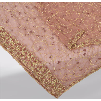 Sanskriti Vintage Pink Net Mesh Dupatta Hand Embroidery Zardozi Dabka Neck Stole