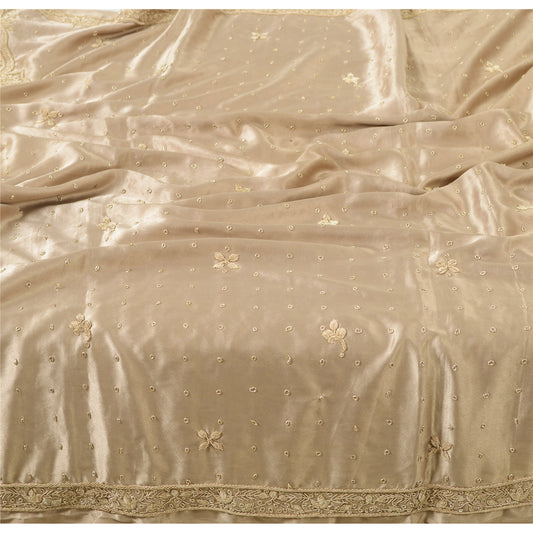 Sanskriti Vintage Beige Dupatta Lang Stole Kunstsilke Håndbroderet Slør/Tørklæde