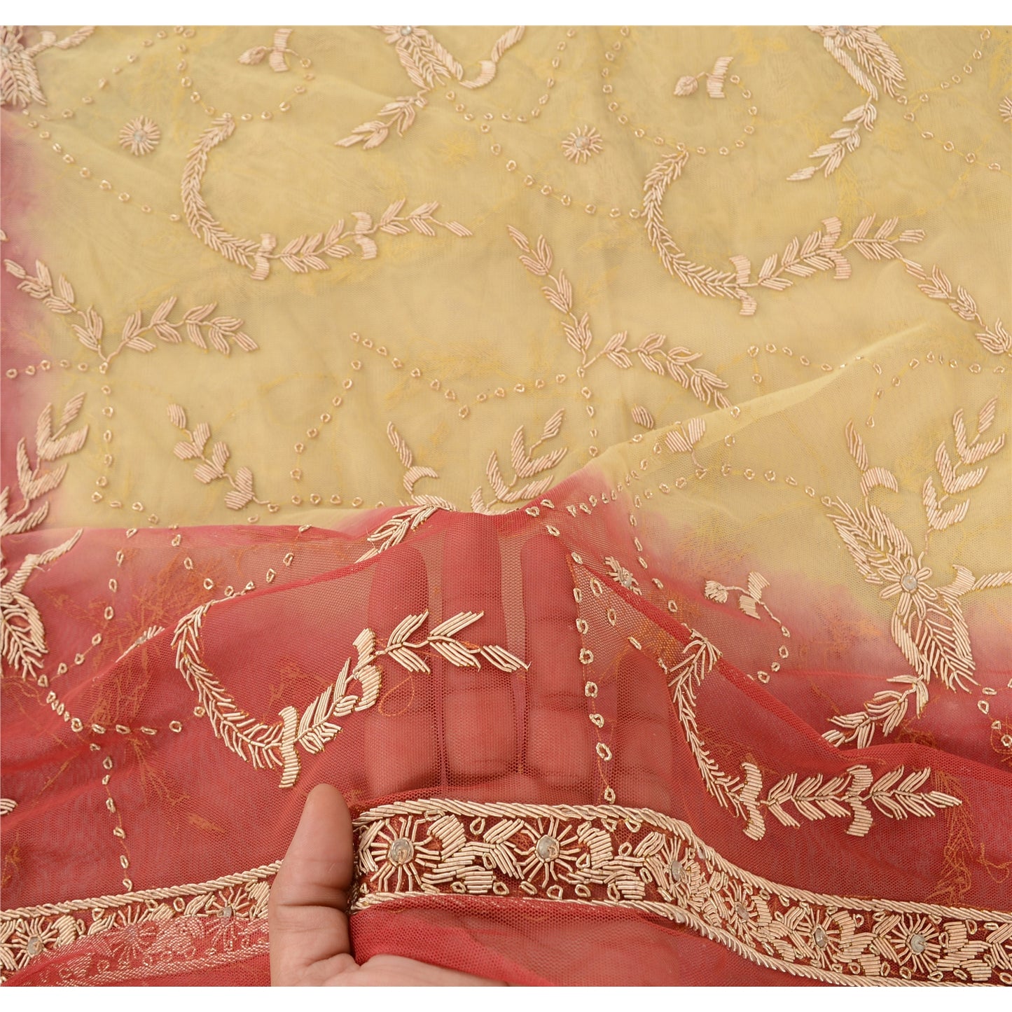 Sanskriti Vintage Dupatta Long Stole Net Mesh Hand Beaded Premium Wrap Scarves