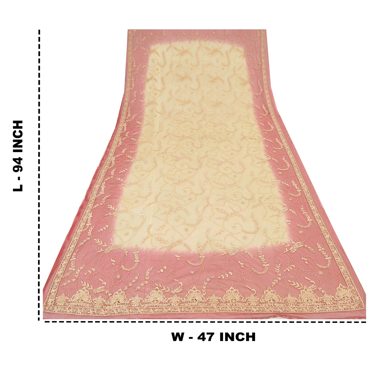 Sanskriti Vintage Dupatta Long Stole Net Mesh Hand Beaded Premium Wrap Scarves