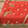 Sanskriti Vintage Red Wedding Dupatta Long Stole Pure Silk Hand Beaded Scarves