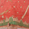 Sanskriti Vintage Red Wedding Dupatta Long Stole Pure Silk Hand Beaded Scarves