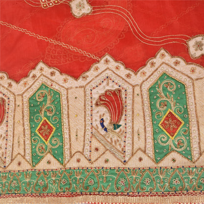 Sanskriti Vintage Red Wedding Dupatta Long Stole Pure Silk Hand Beaded Scarves