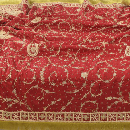Sanskriti Vintage Red Dupatta Long Stole Pure Silk Hand Beaded Premium Wrap Veil